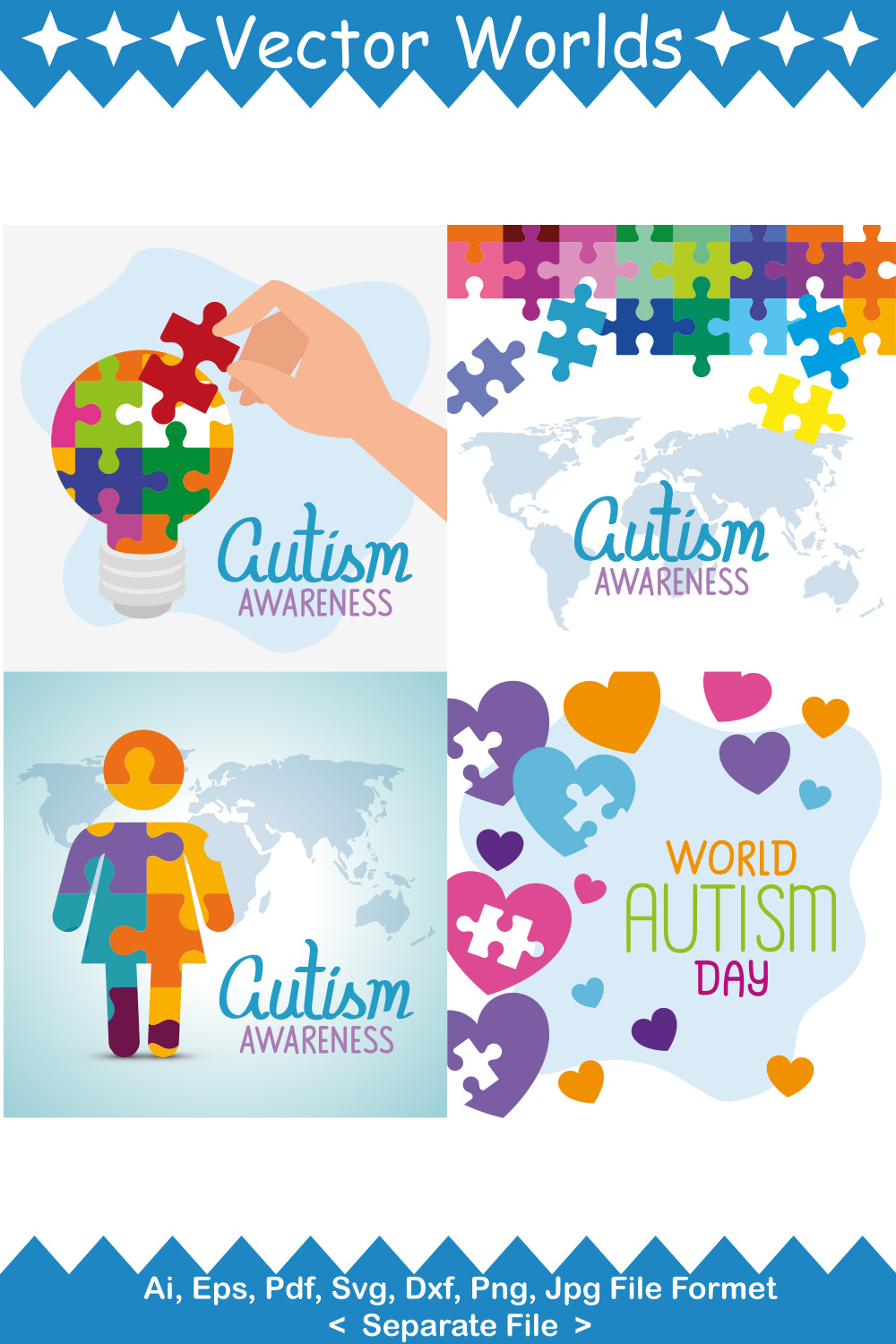 World Autism Awareness Day SVG Vector Design pinterest preview image.