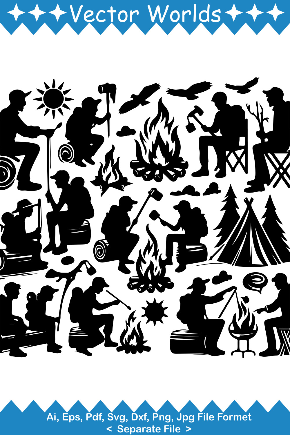 Friends Camp Fire SVG Vector Design pinterest preview image.