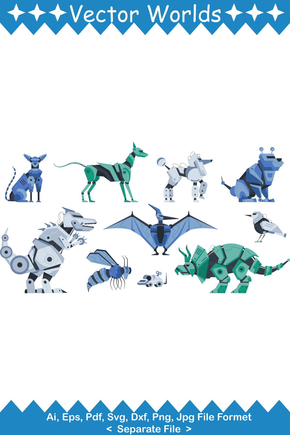 Robot Animal SVG Vector Design pinterest preview image.