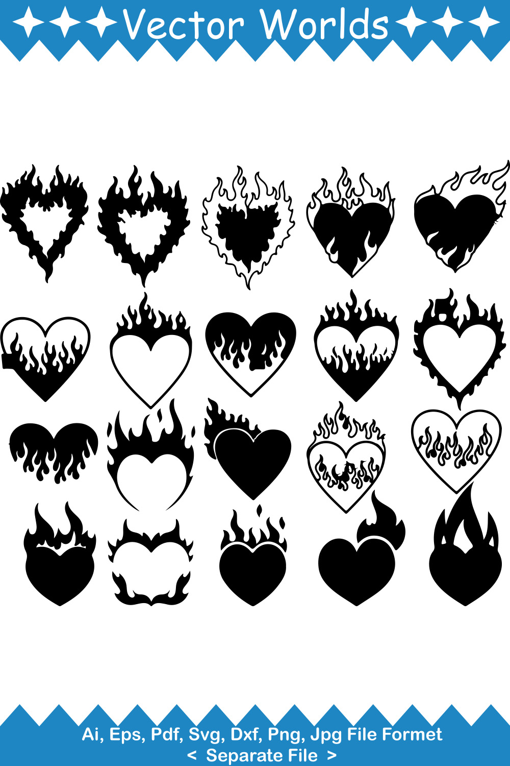 Fire Heart SVG Vector Design pinterest preview image.