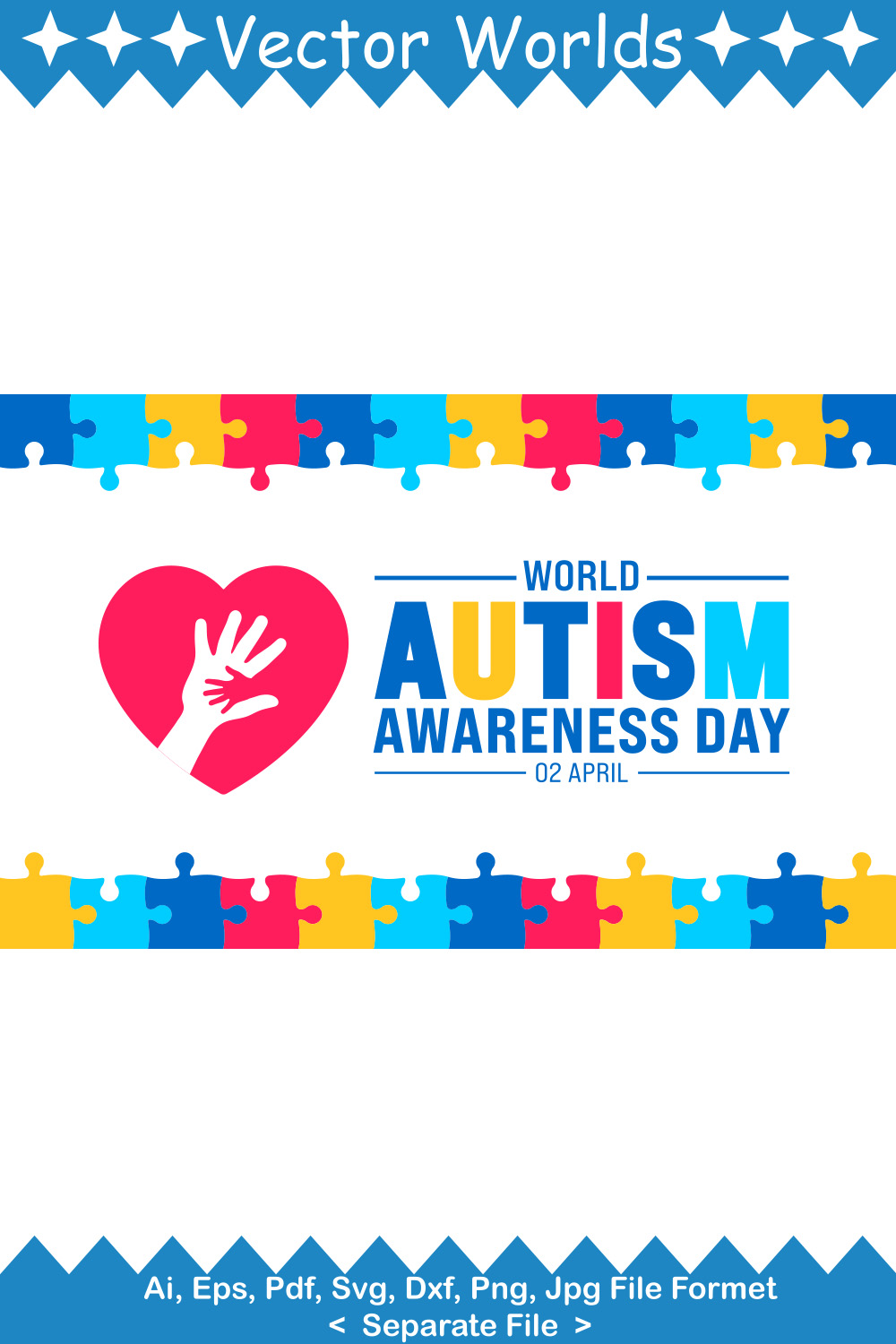 World Autism Awareness Day SVG Vector Design pinterest preview image.