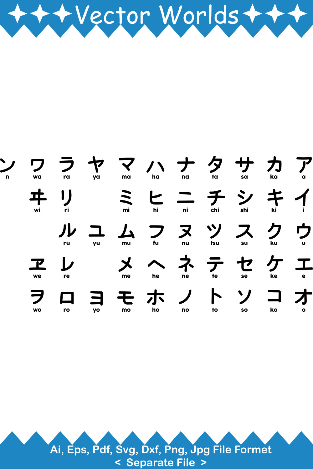 Katakana Alphabet SVG Vector Design pinterest preview image.