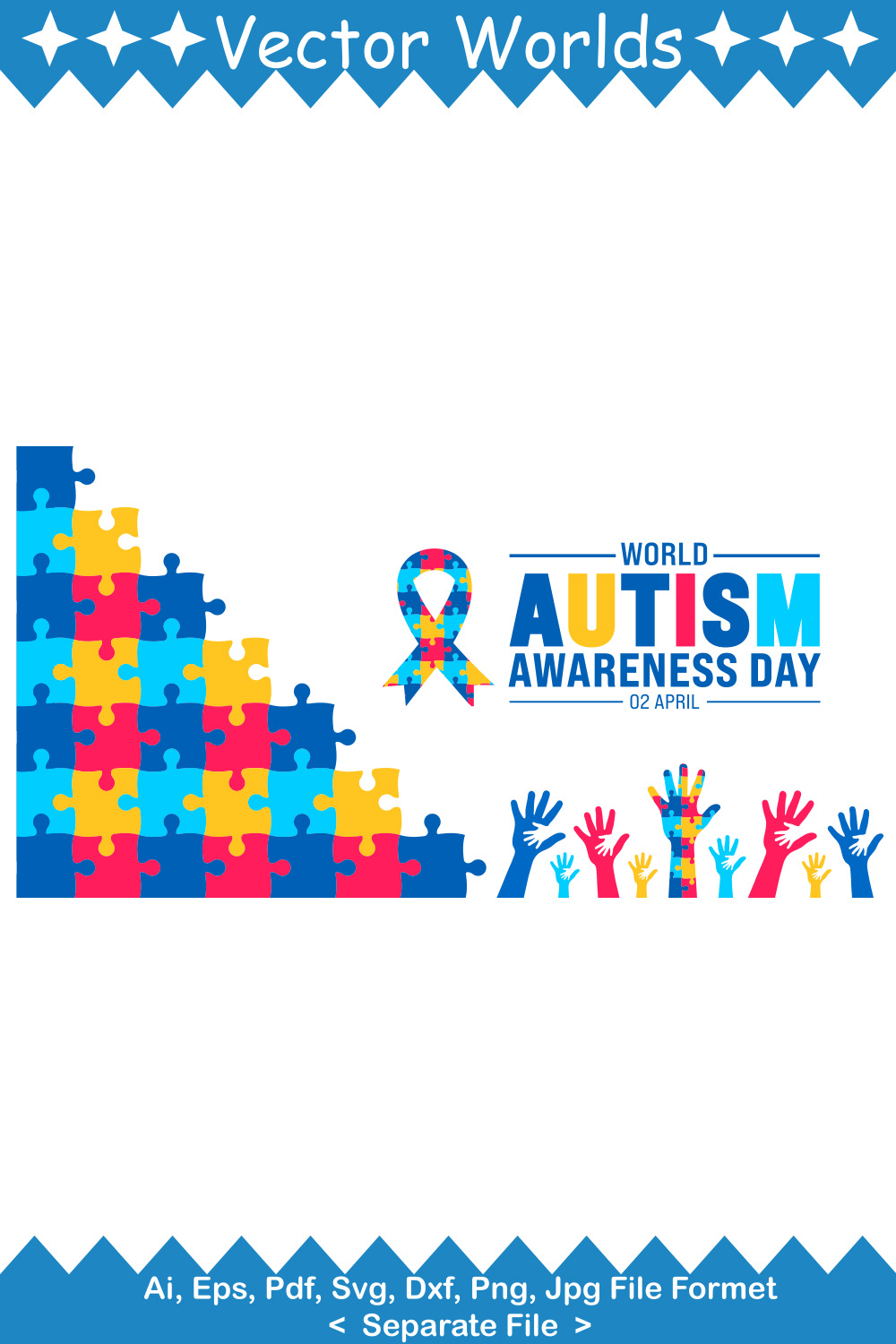 World Autism Awareness Day SVG Vector Design pinterest preview image.