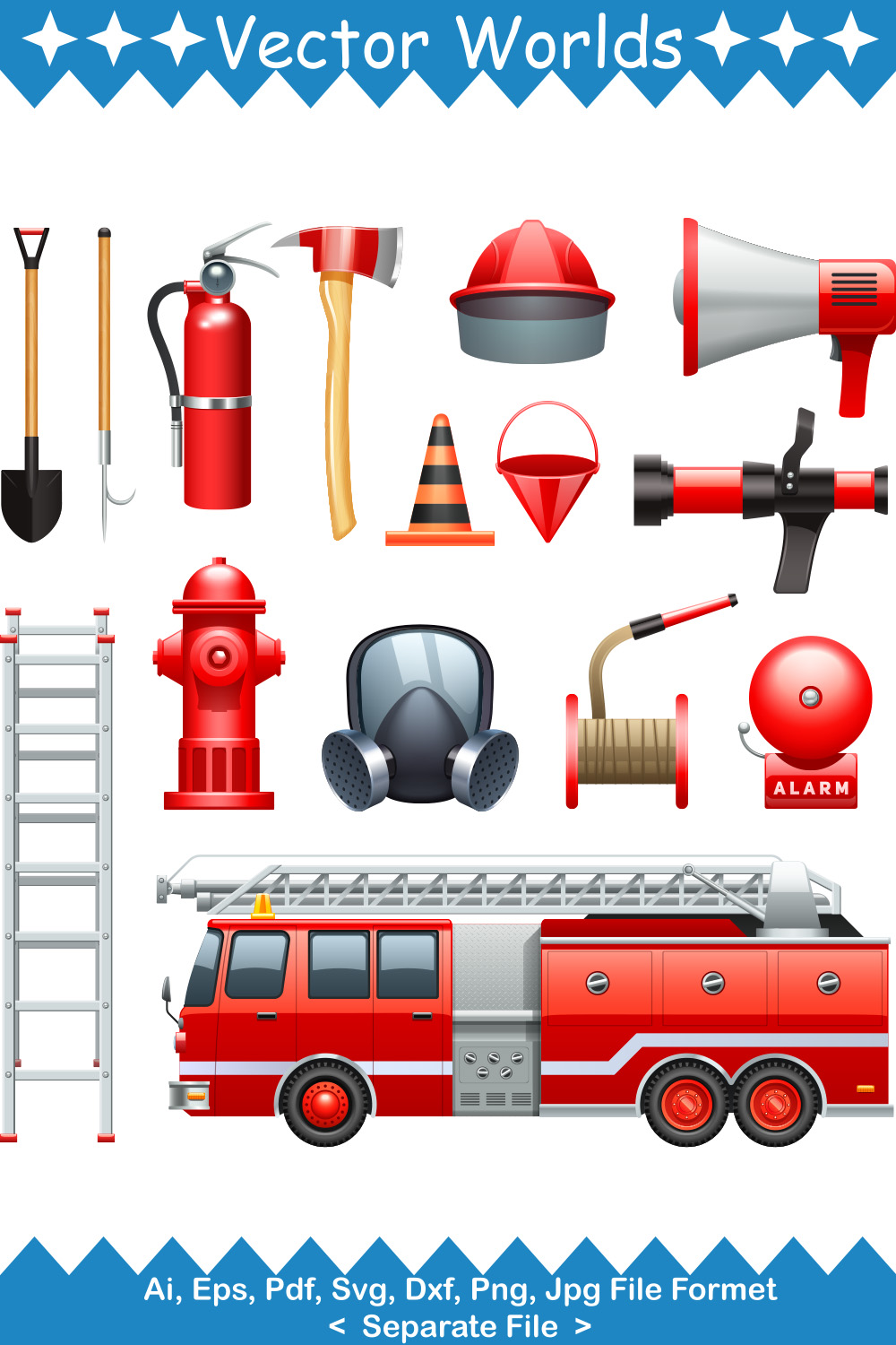 Firefighter Equipment's SVG Vector Design pinterest preview image.