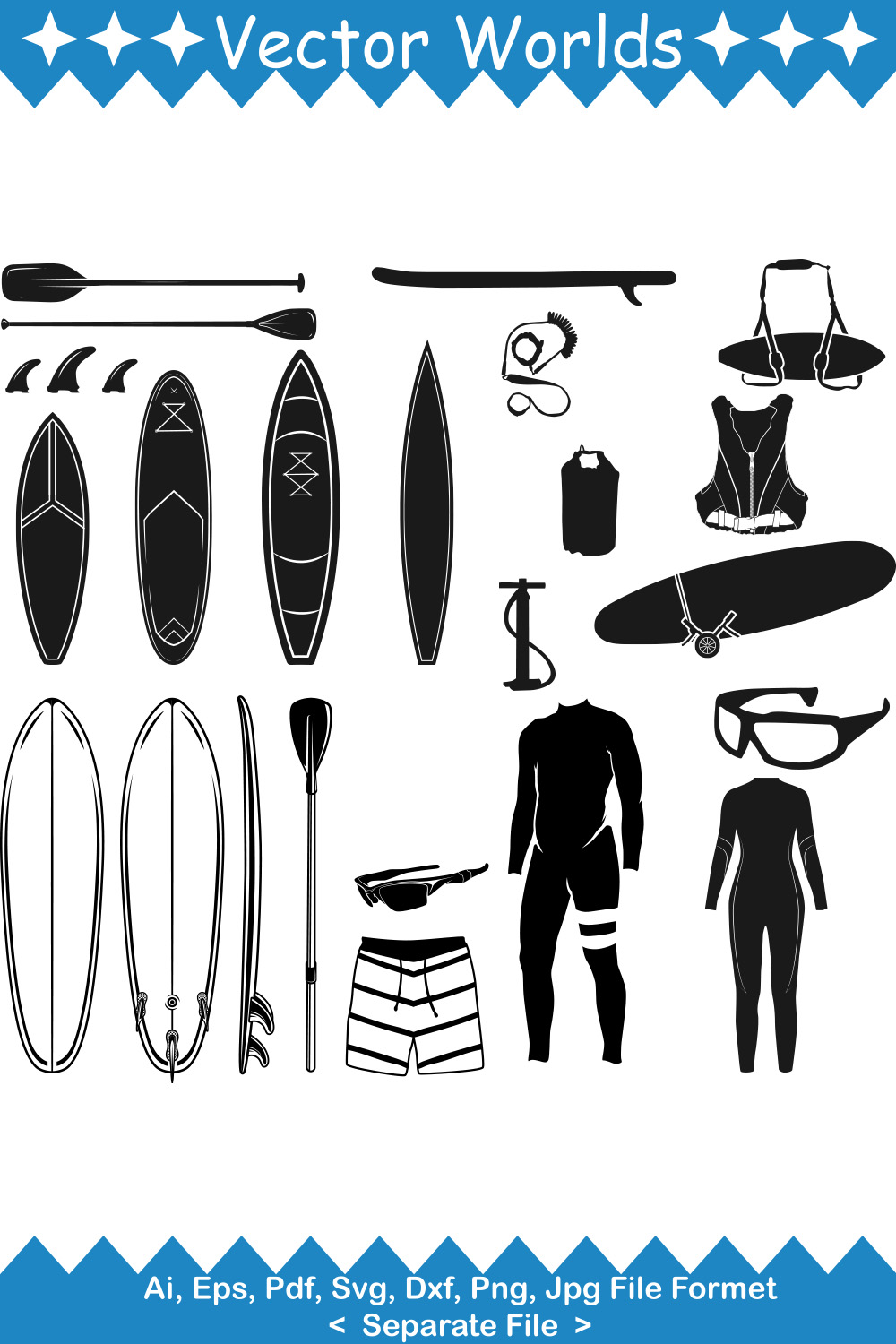 Paddle Surfing SVG Vector Design pinterest preview image.