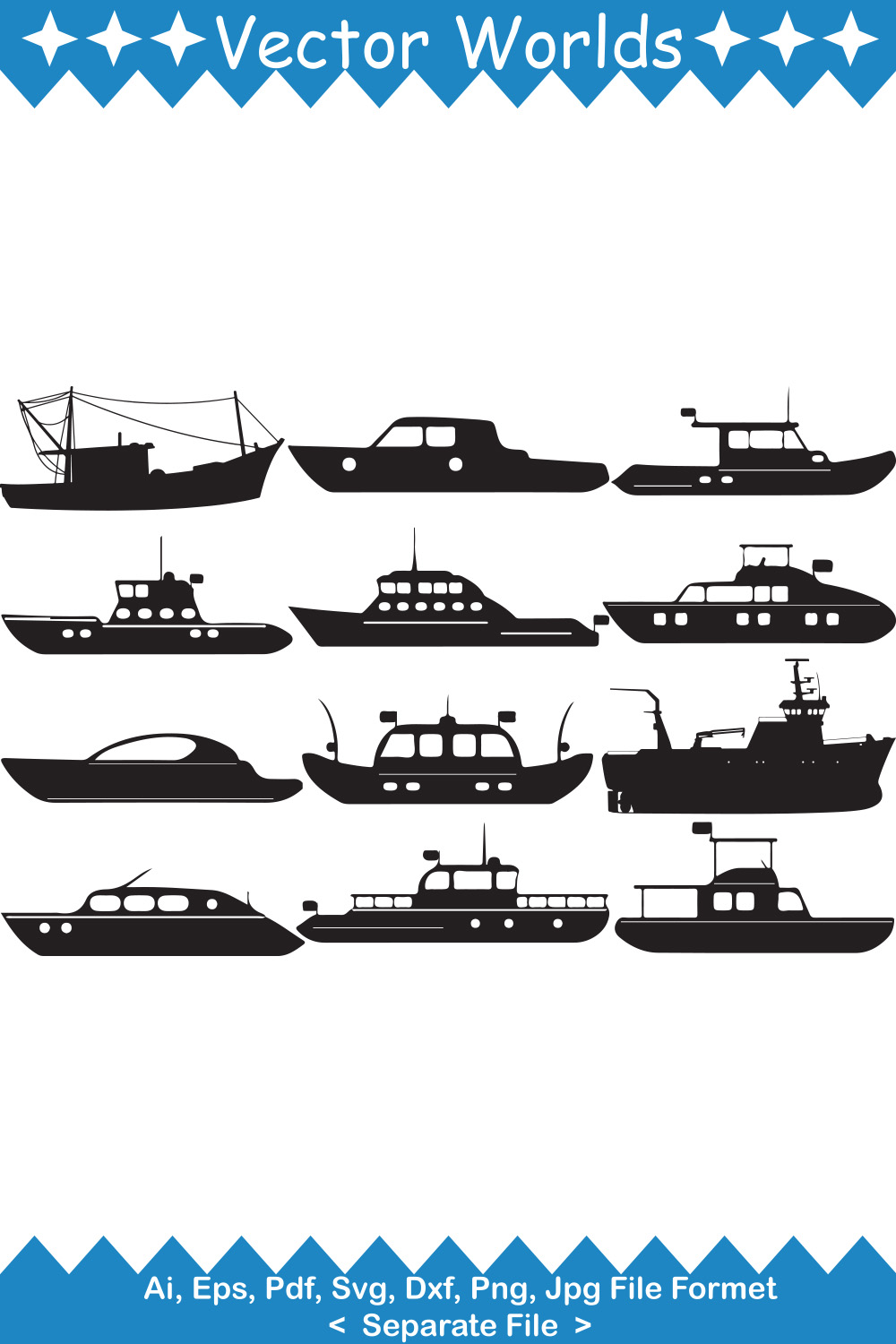 Fishing Boat SVG Vector Design pinterest preview image.