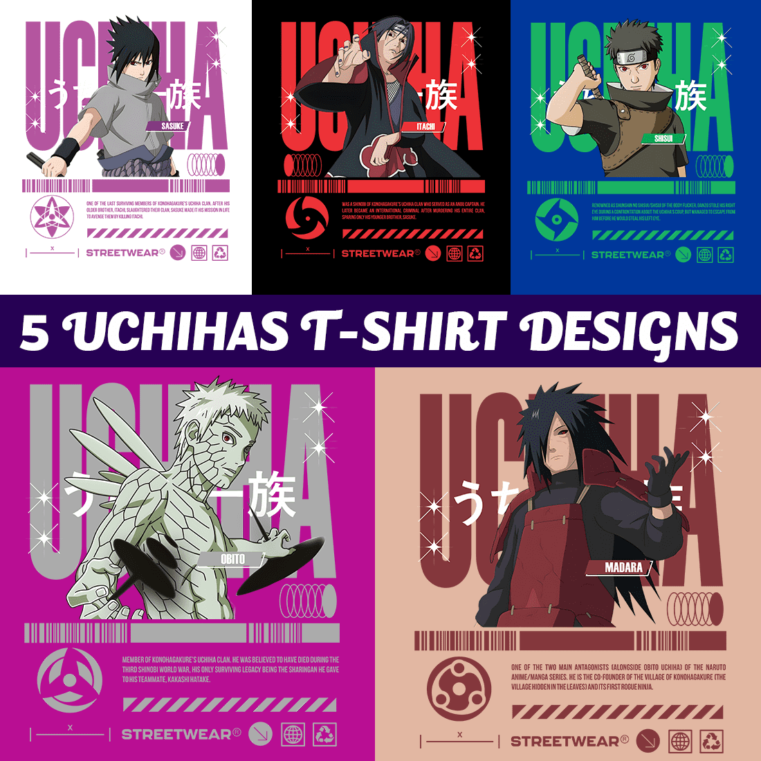 5 anime T-shirt design bundle of uchiha preview image.