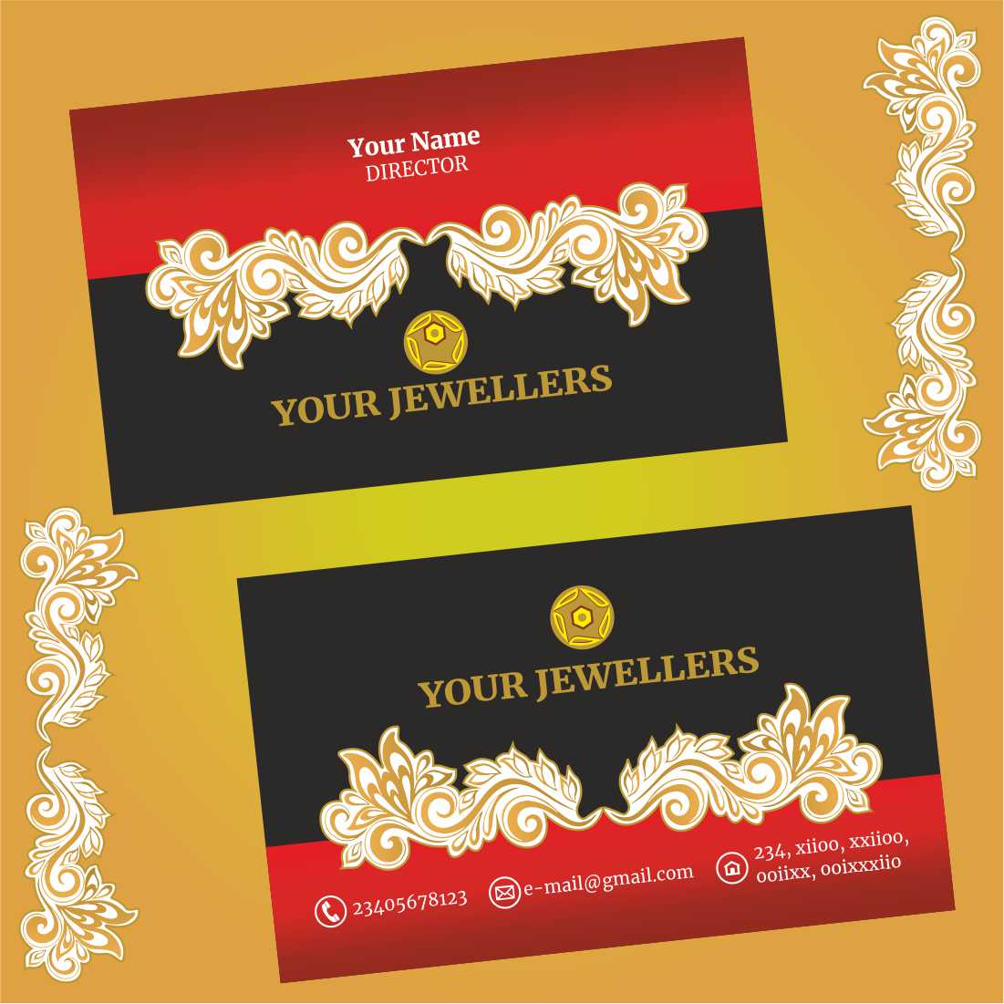 Business card template for jewelry manufacturers preview image.