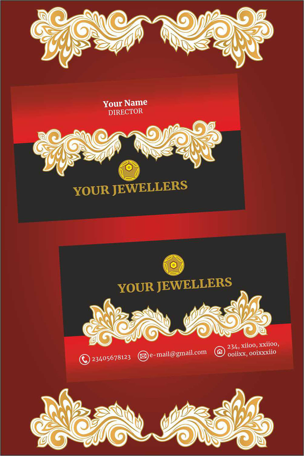 Business card template for jewelry manufacturers pinterest preview image.