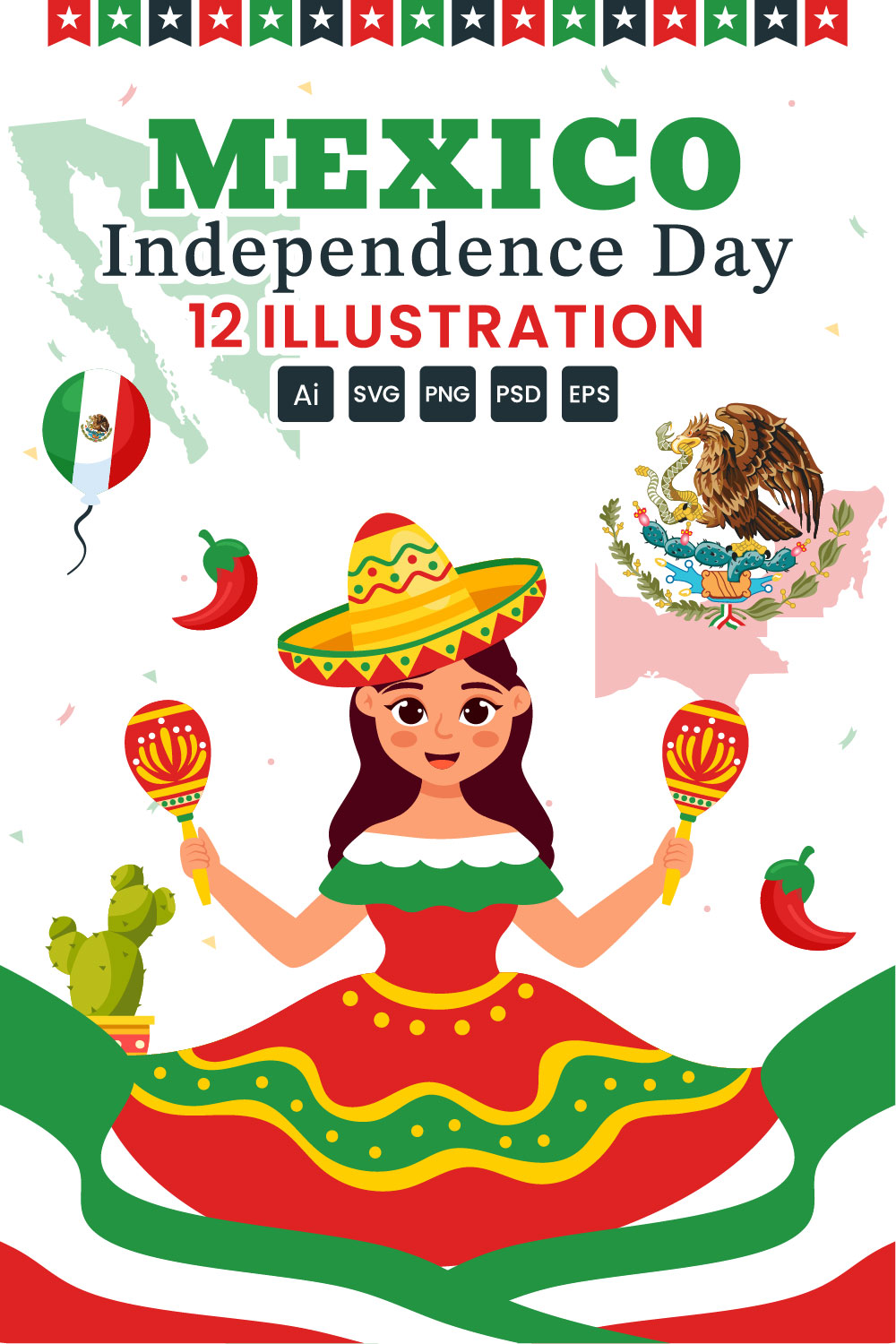 12 Mexico Independence Day Illustration pinterest preview image.