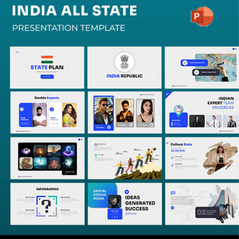 India Republic All State Map PowerPoint Template cover image.