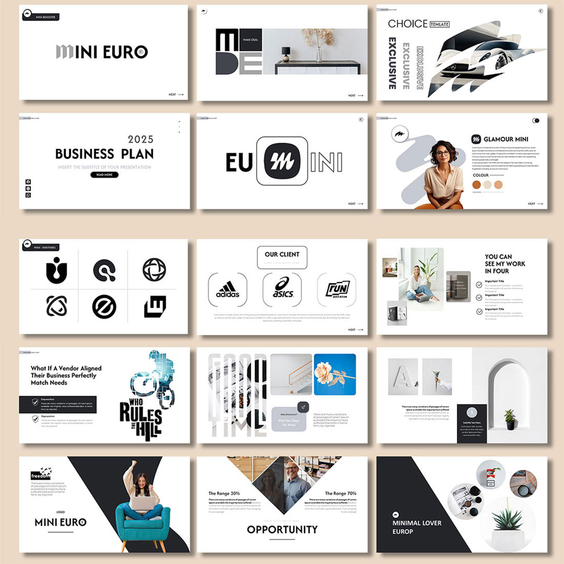 Mini Euro Minimal Google Slide Template preview image.