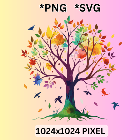 Colorful Fall Tree Illustration clipart cover image.