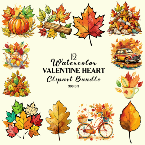 Watercolor Autumn Leaves Clipart Bundle cover image.