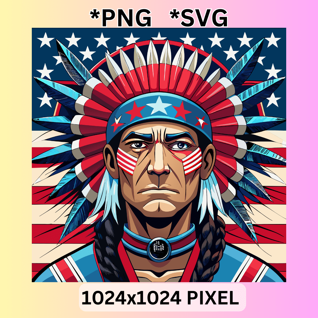 Watercolor Native American Patriot clipart cover image.