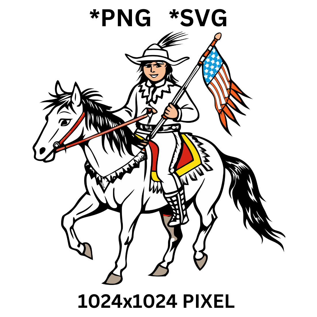 Line art Chief's Gallant Patriotic Horse Ride clipart preview image.