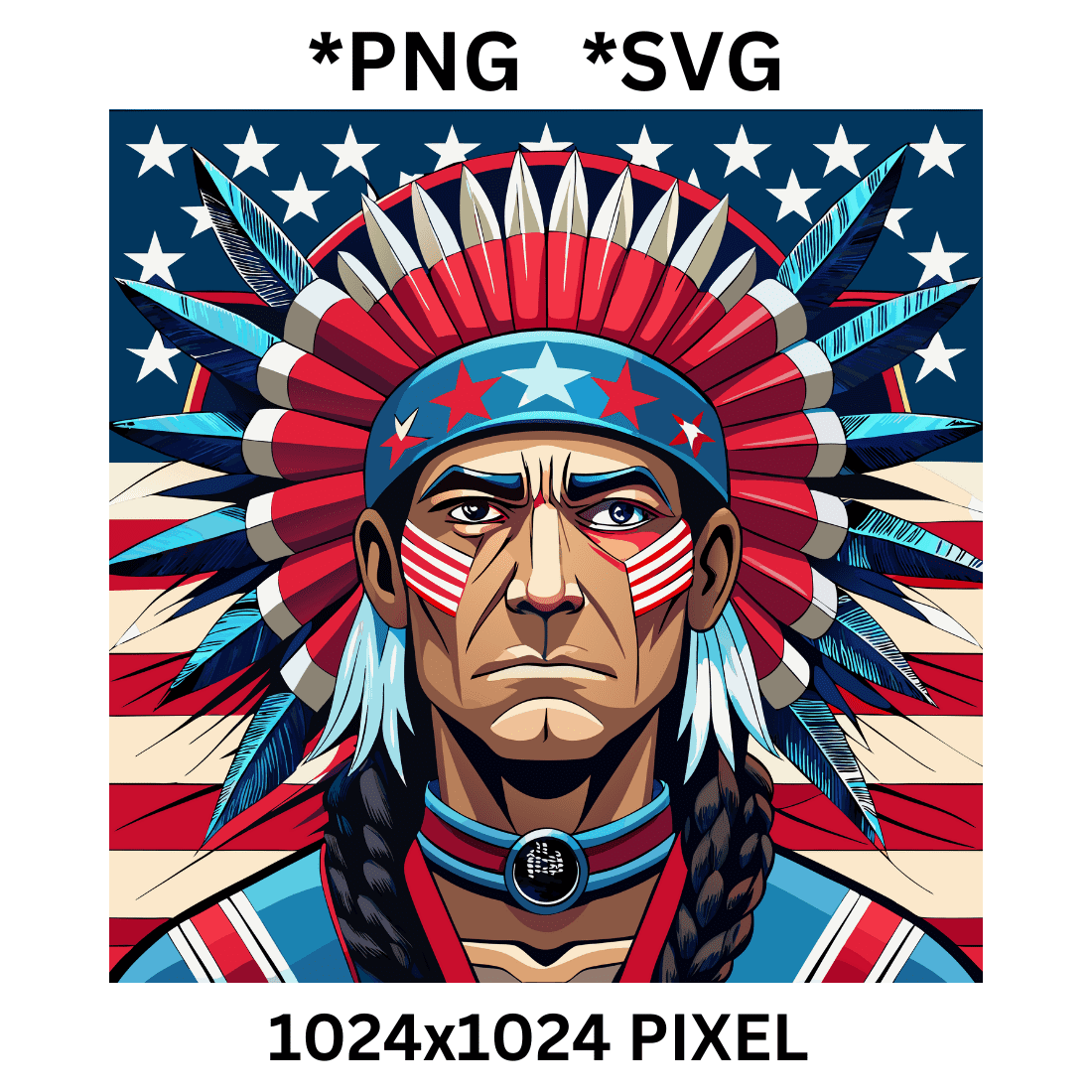 Watercolor Native American Patriot clipart preview image.