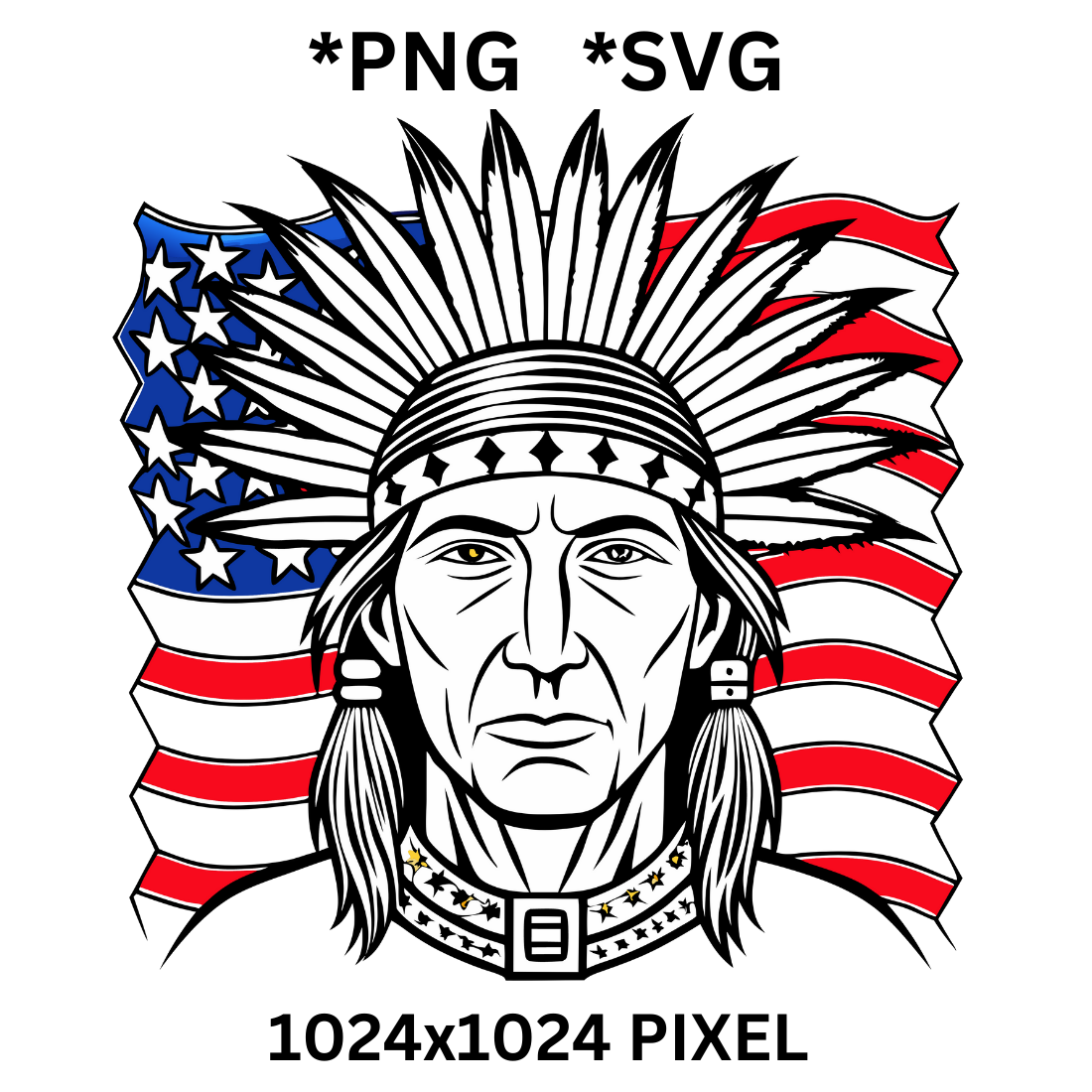 Line art Native American Patriot clipart preview image.