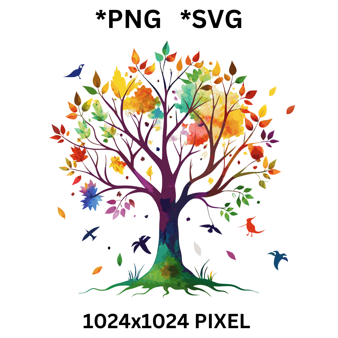 Colorful Fall Tree Illustration clipart preview image.