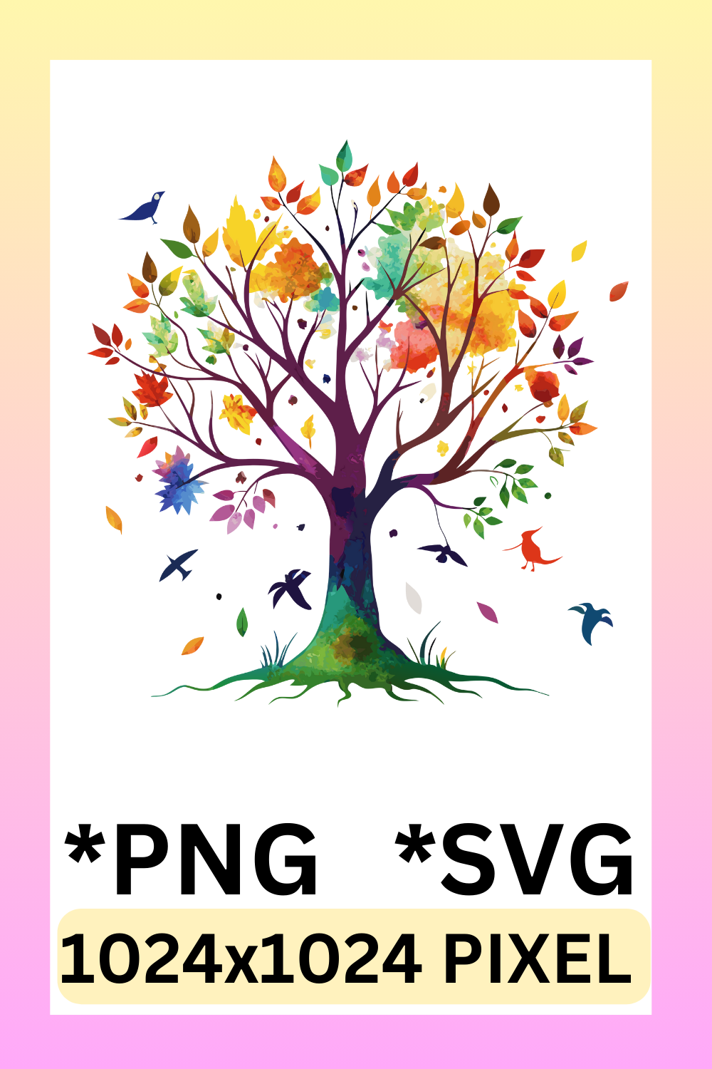 Colorful Fall Tree Illustration clipart pinterest preview image.