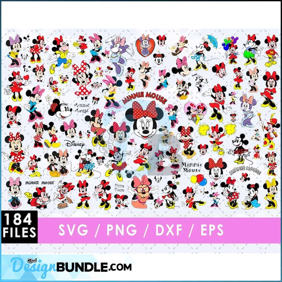 184 Files Bundle Disney Minnie Mouse SVG PNG cover image.