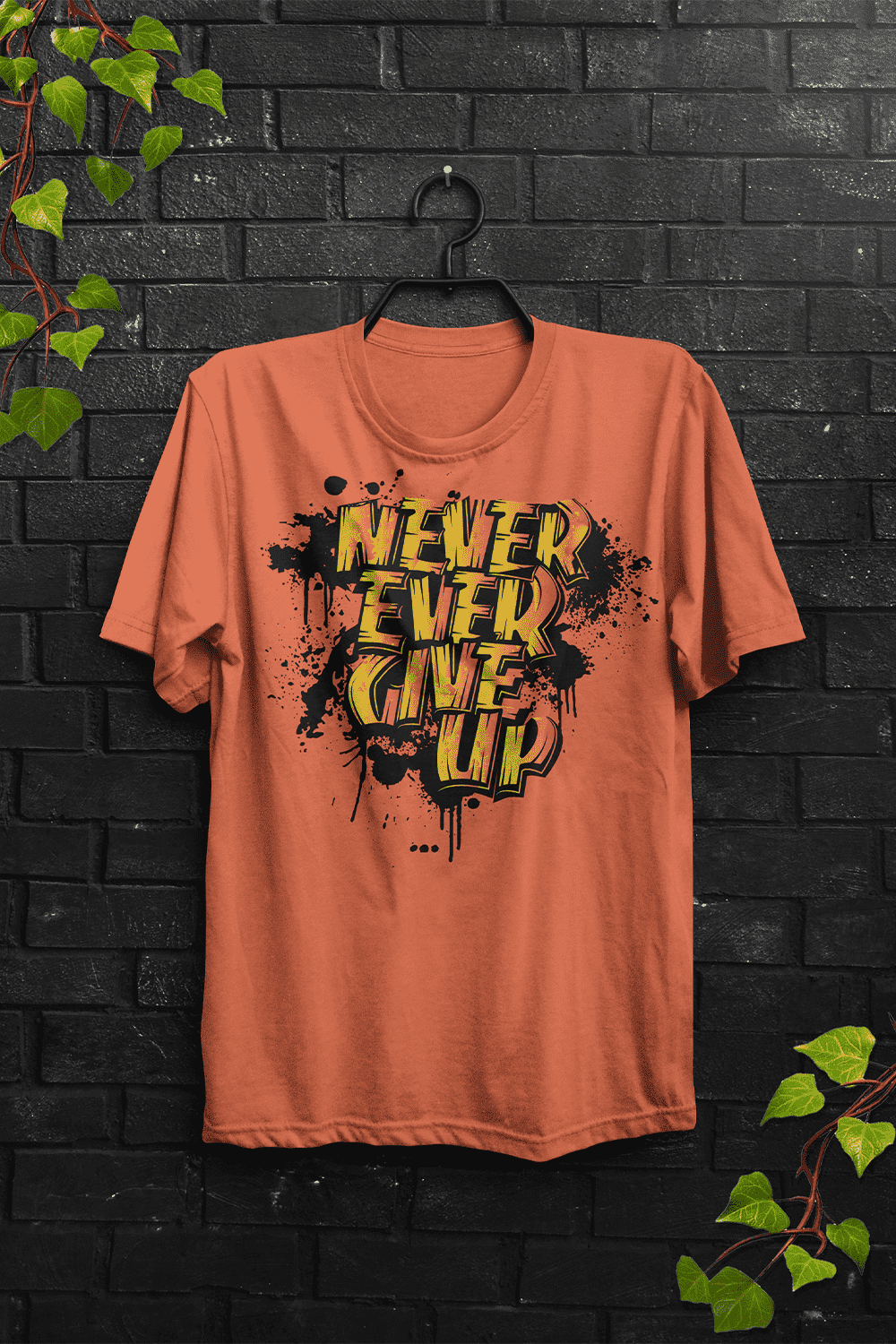 Never Give Up Graffiti Typography T-Shirt pinterest preview image.