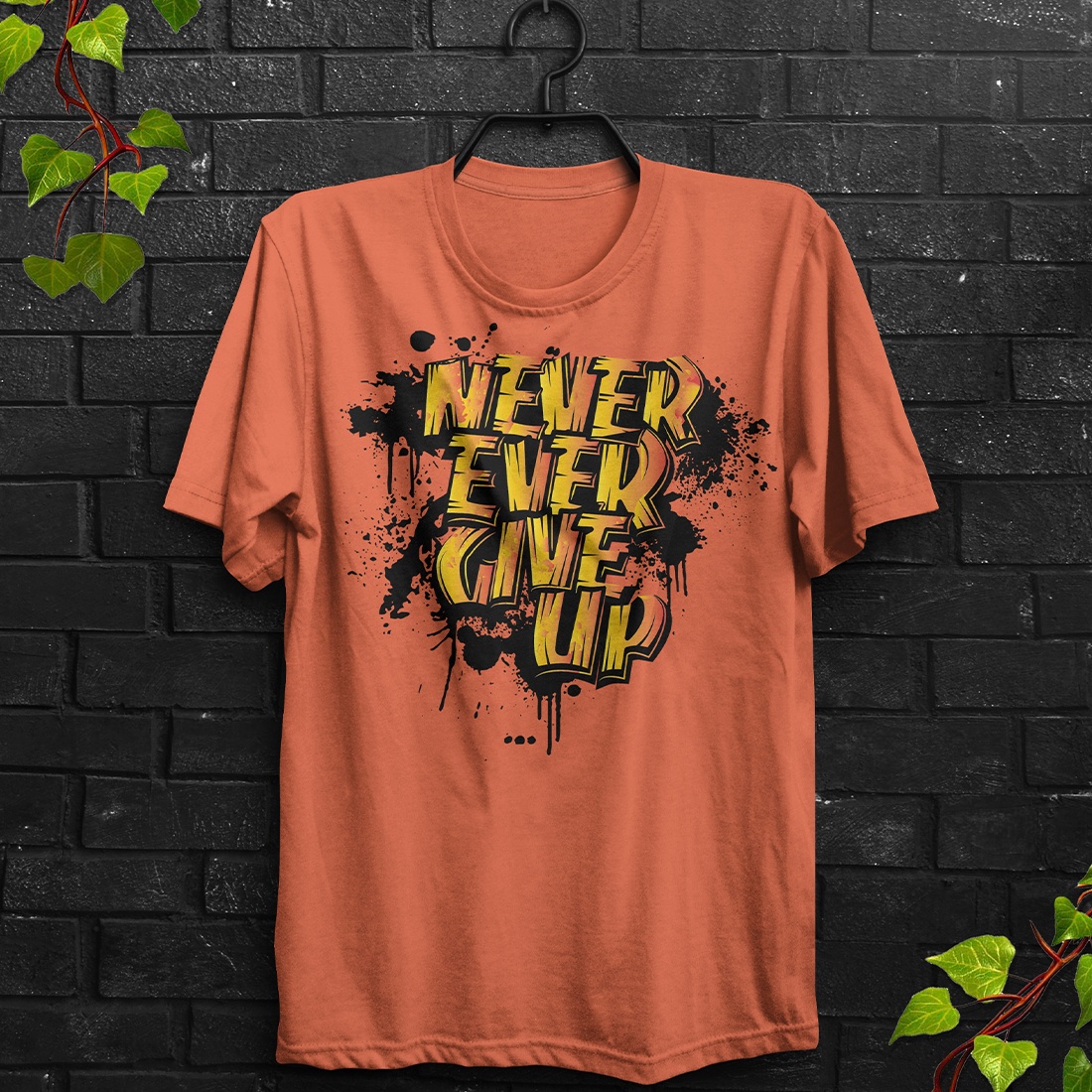 Never Give Up Graffiti Typography T-Shirt preview image.