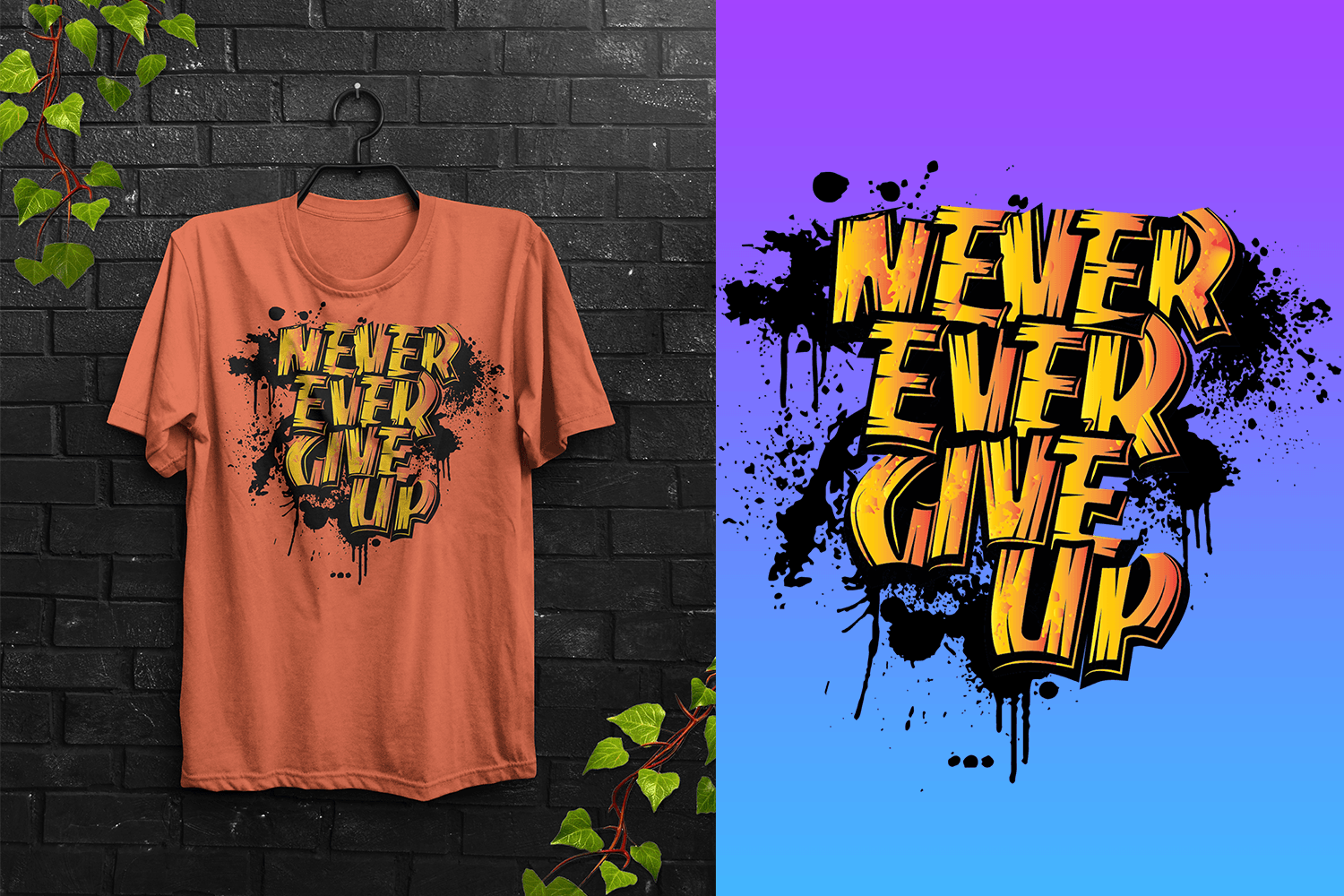 never give up graffiti typography t shirt 822