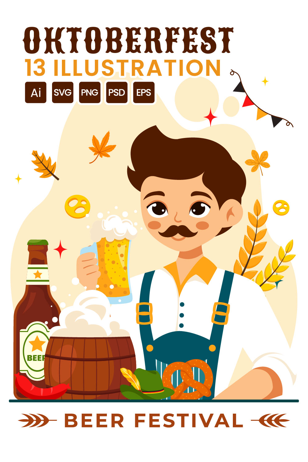 13 Oktoberfest Beer Festival Illustration pinterest preview image.