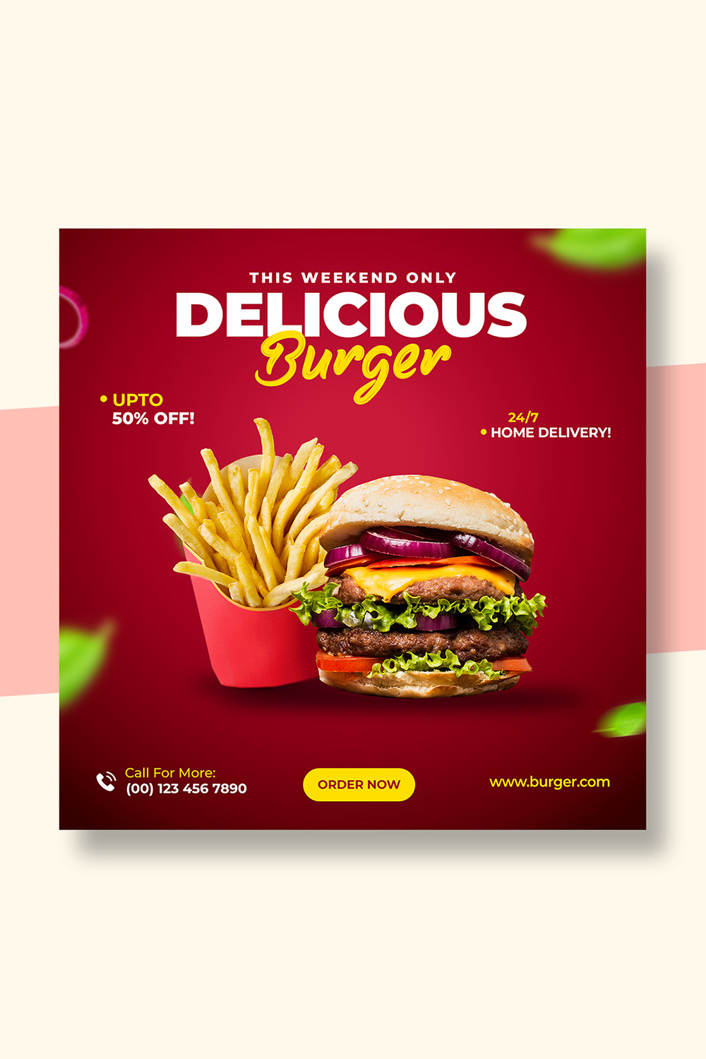 Fast Food Restaurant Social Media Post Template Design pinterest preview image.