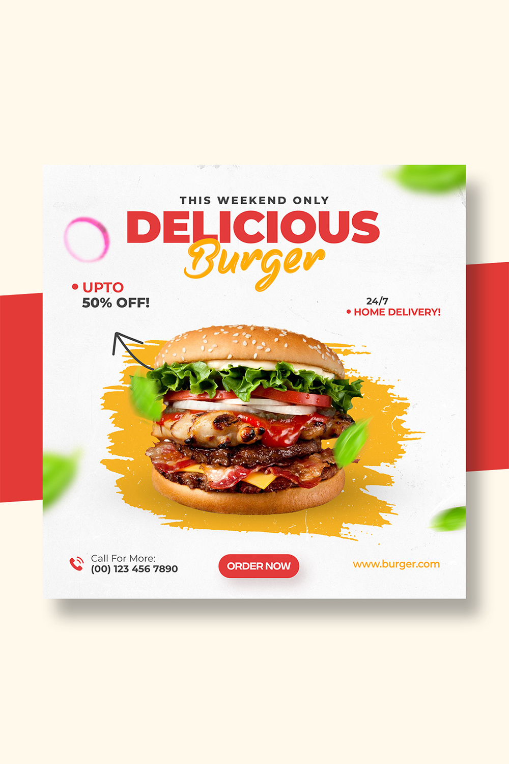 Fast Food Restaurant Social Media Post Template Design pinterest preview image.