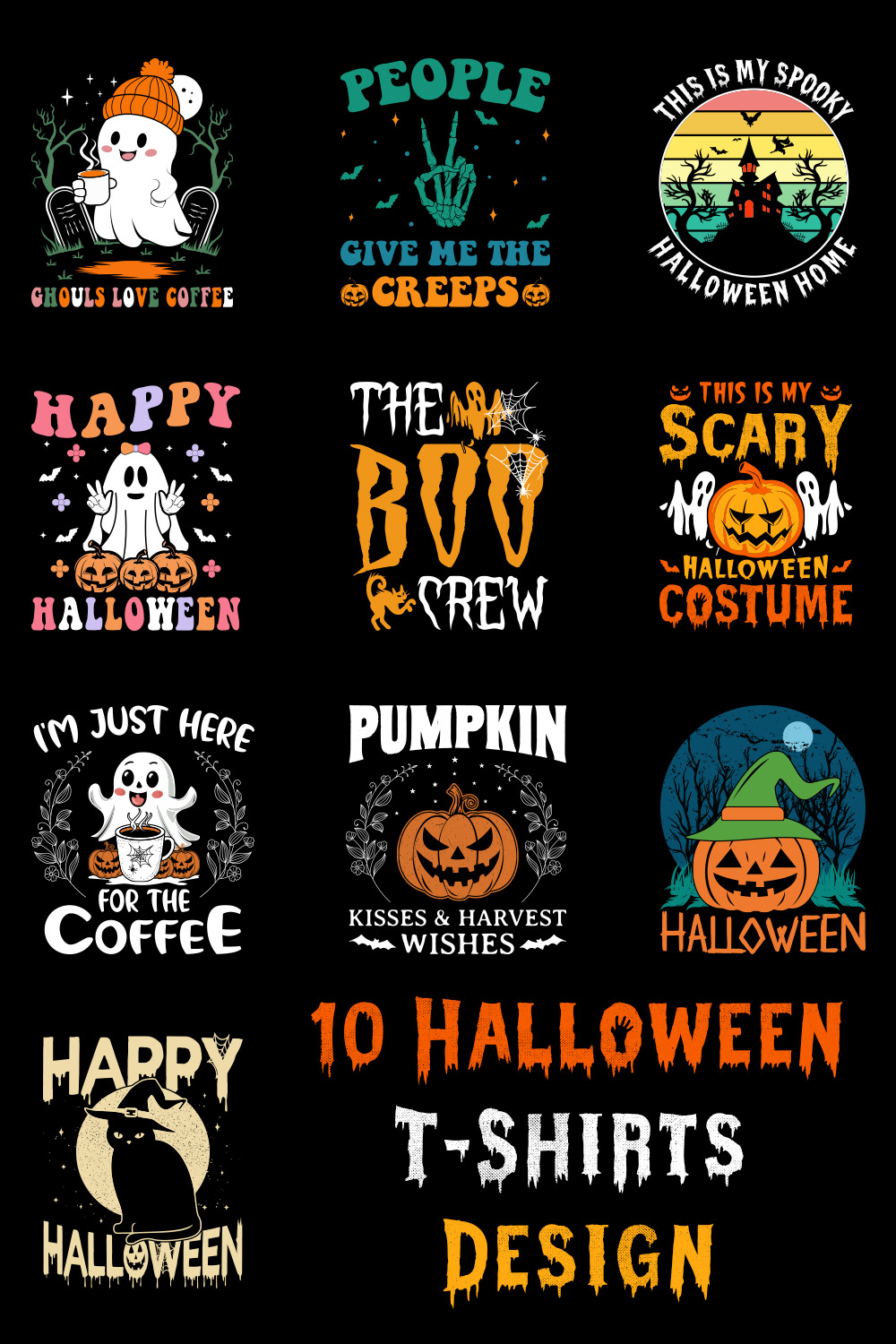 Halloween t-shirt design bundle, best 10 Halloween t-shirt design, Halloween t-shirt pinterest preview image.