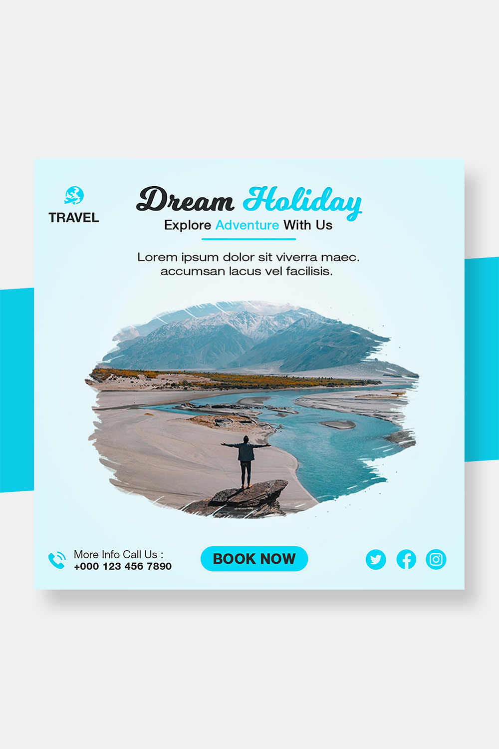 Travel Agency Social Media Post Template pinterest preview image.