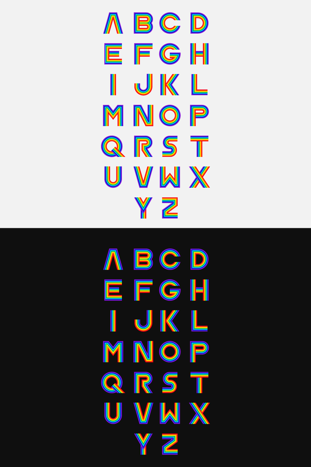 Rainbow Capital Alphabet Bold Modern Colorful Decorated Fonts pinterest preview image.