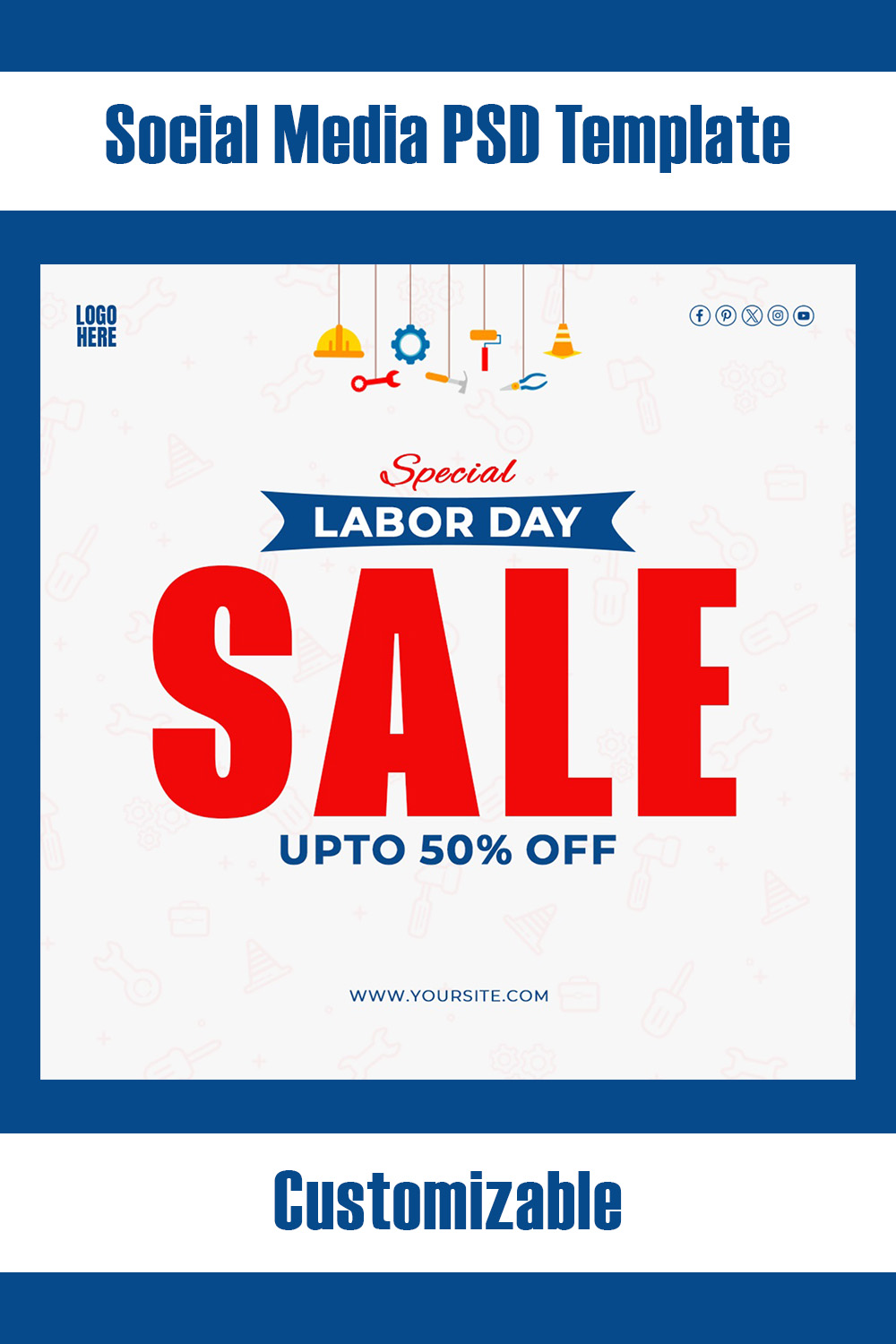 International Labour Day Sale Banner PSD Template Social Media pinterest preview image.