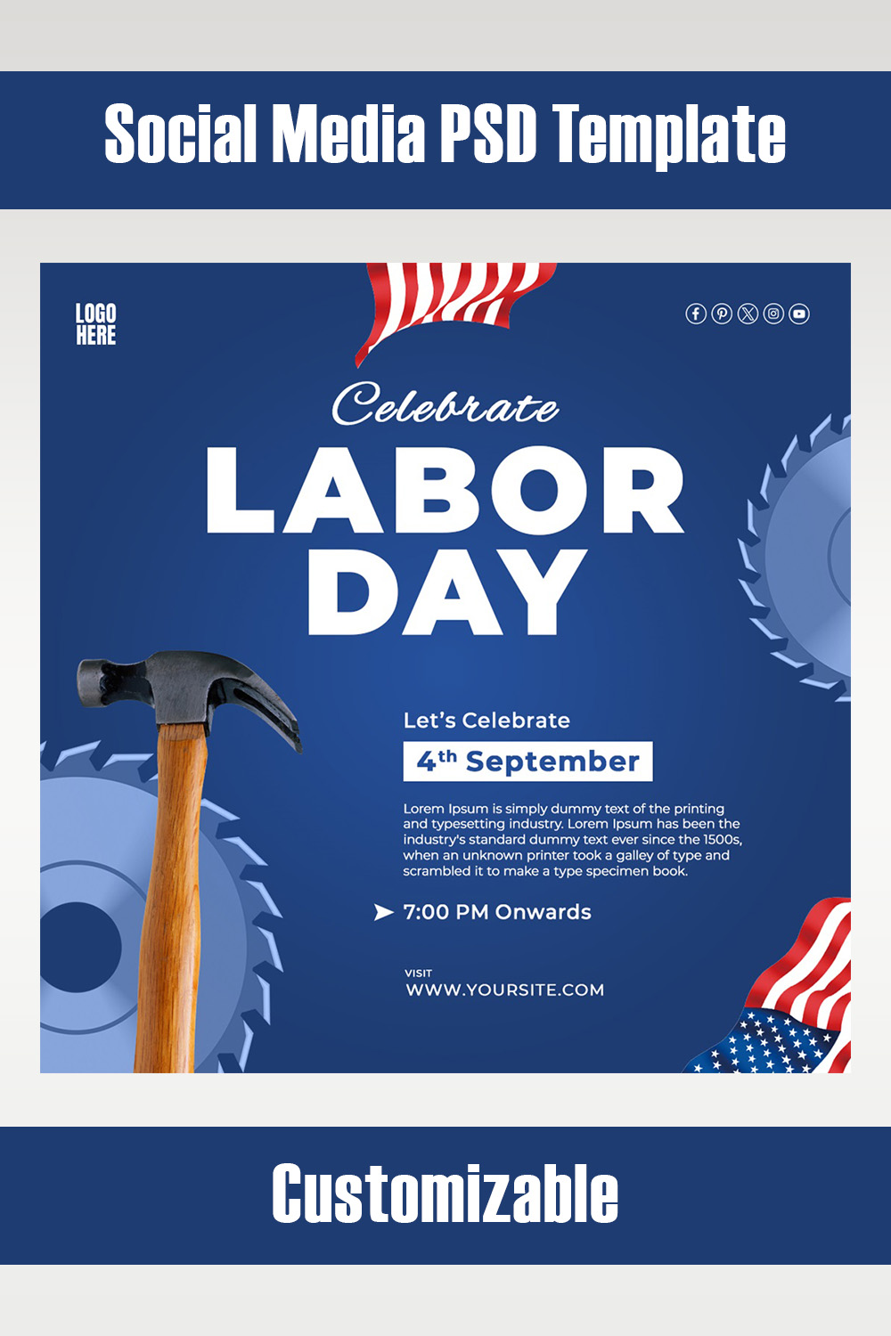 Labor Day Celebration PSD Template Us 2024 pinterest preview image.