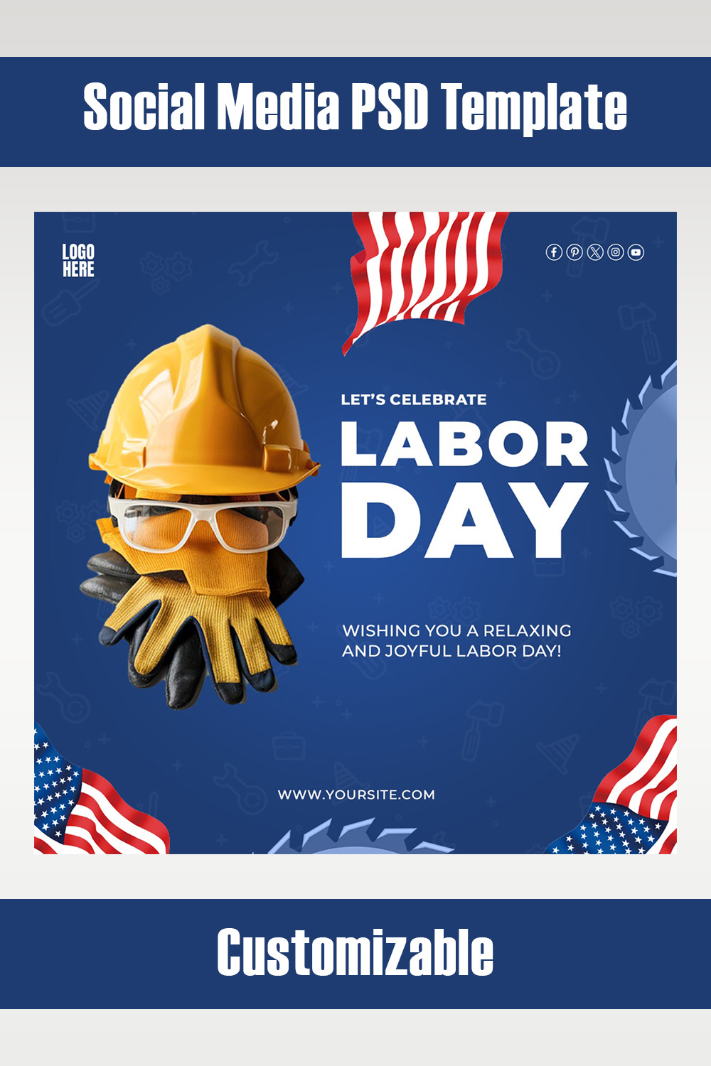 Labor Day Celebration PSD Template Social Media 2024 US pinterest preview image.