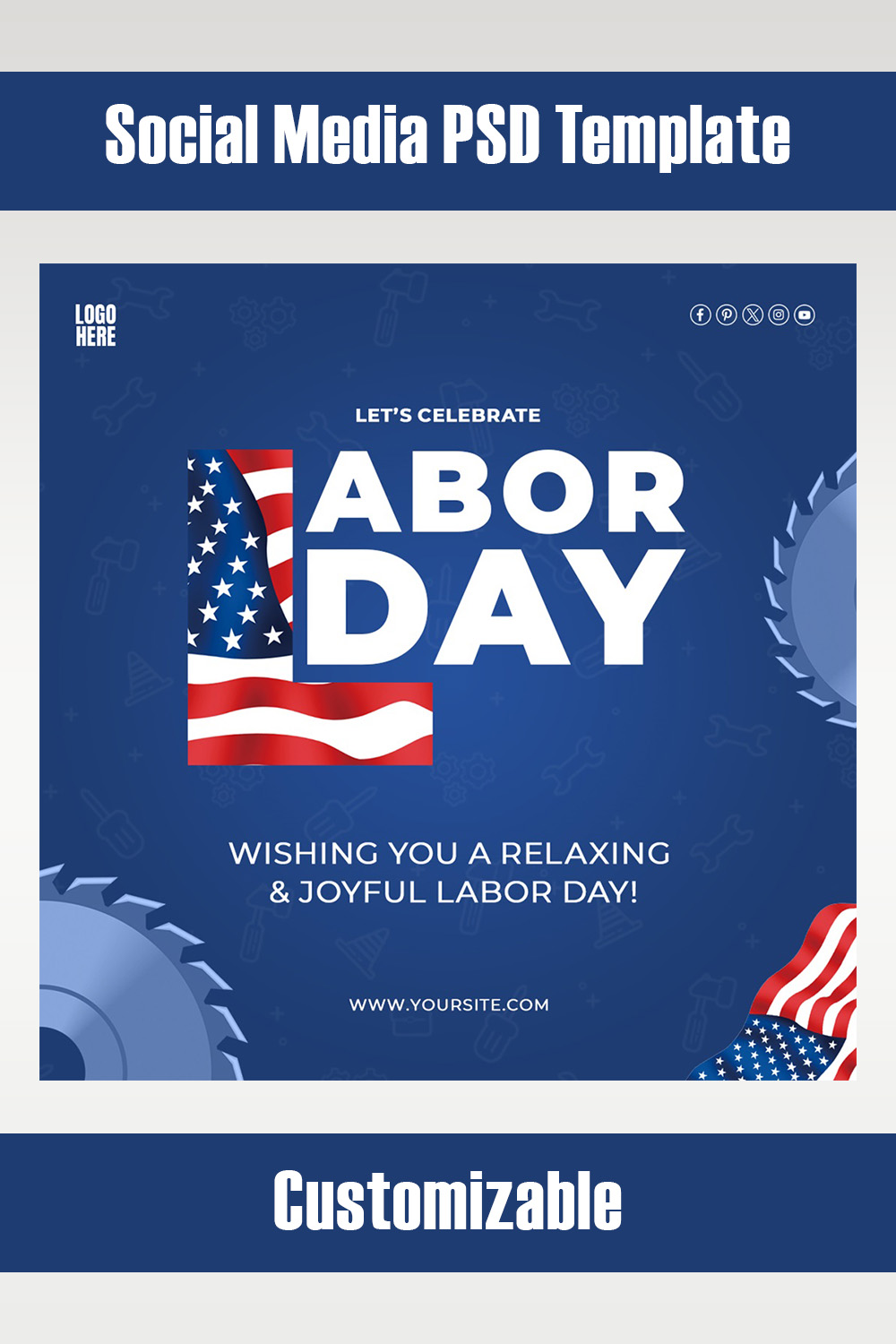 International Labour Day Us Advertising Social Media Design PSD Template 2024 pinterest preview image.