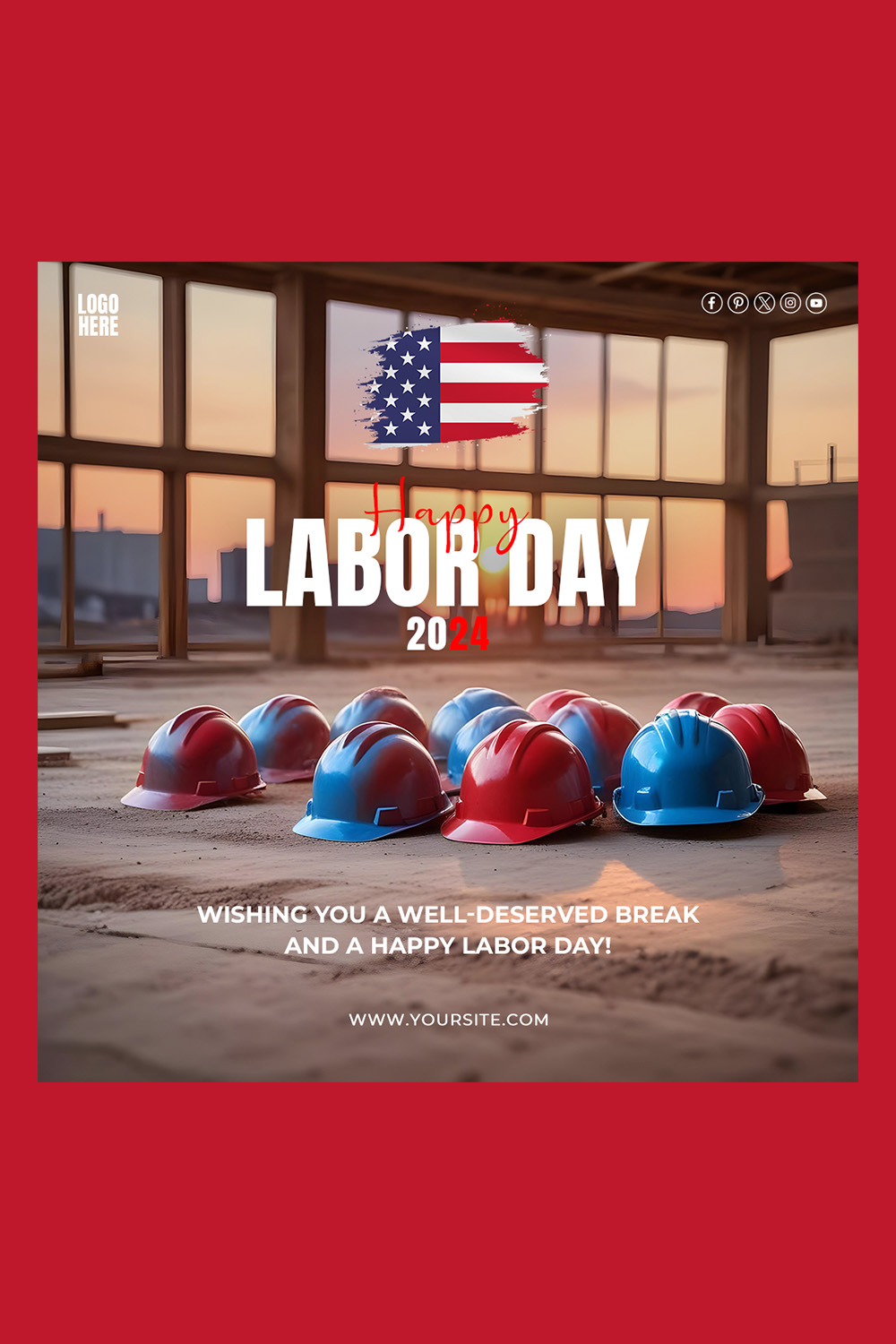 Happy Labor Day Celebration PSD Template Social Media Design pinterest preview image.