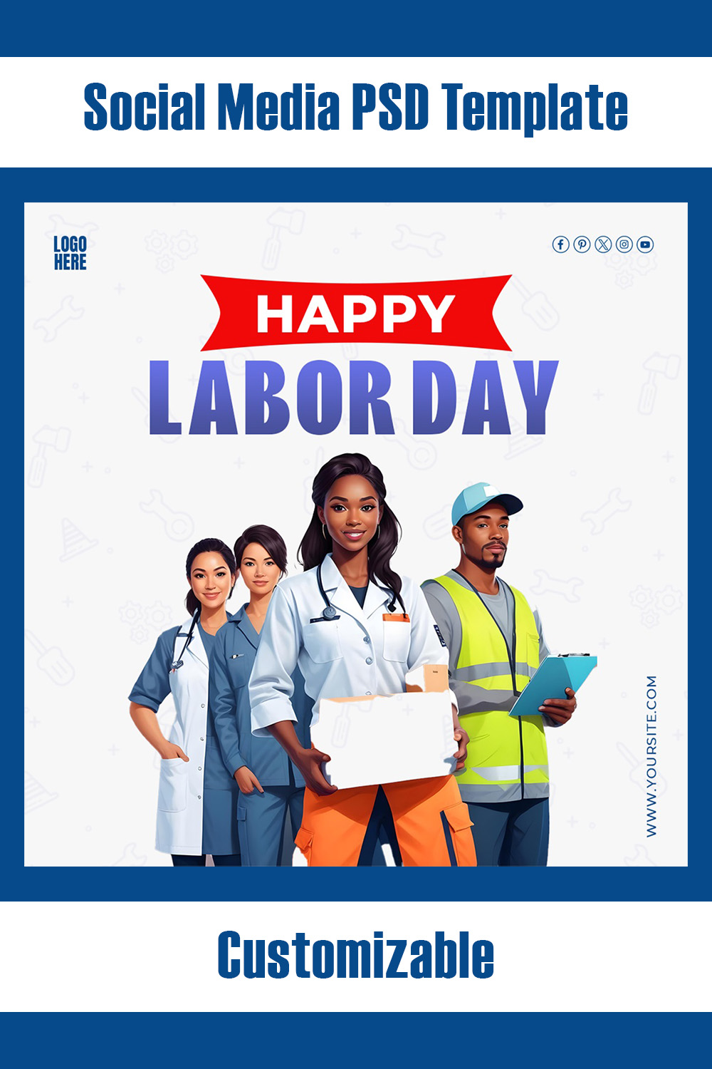 Labor Day Us PSD Template Design Social Media pinterest preview image.