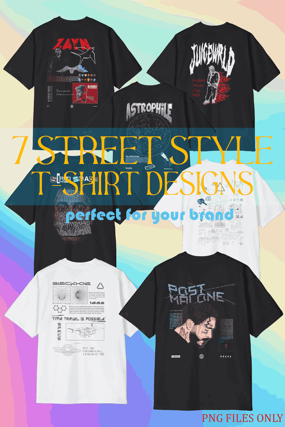 Bundle of 7 Street Style T-shirt Designs pinterest preview image.