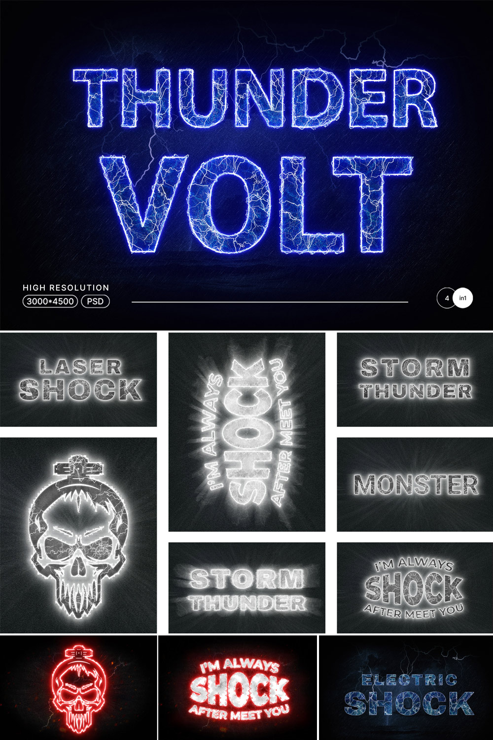 PSD Electric Editable Text Effect pinterest preview image.