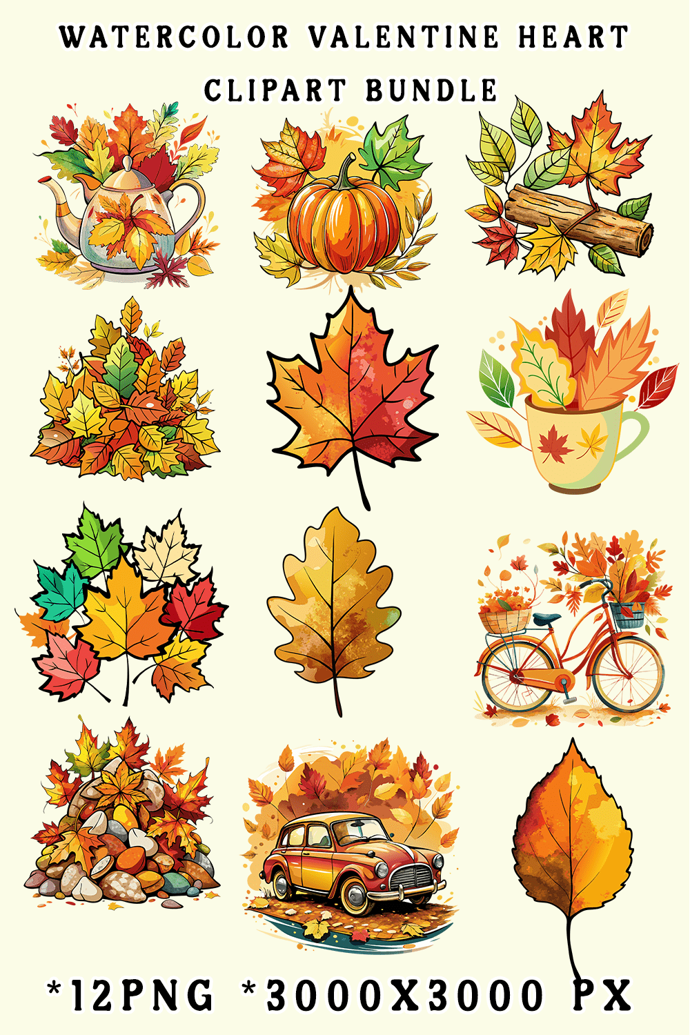 Watercolor Autumn Leaves Clipart Bundle pinterest preview image.