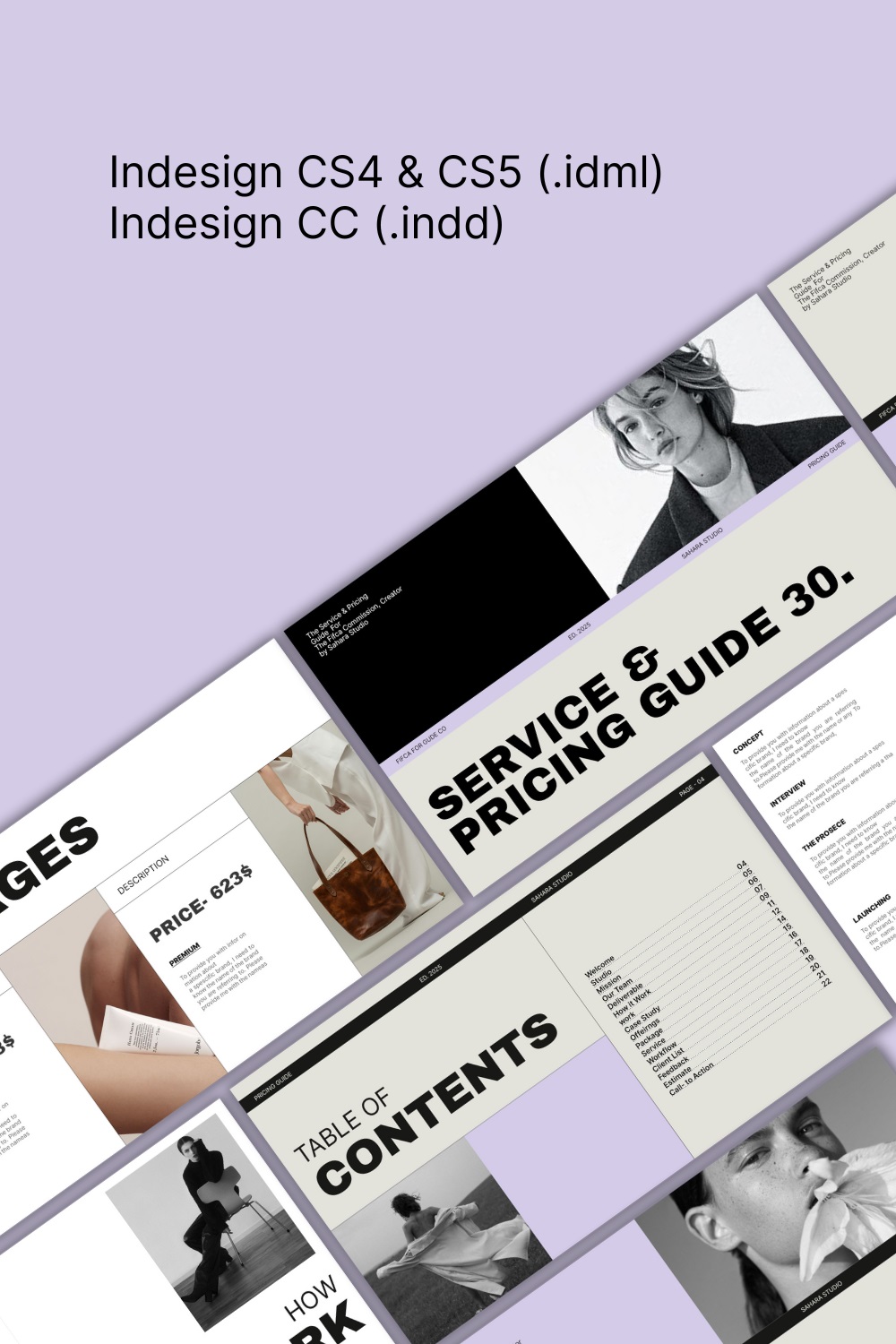 Service Guide/ InDesign Presentation Template pinterest preview image.