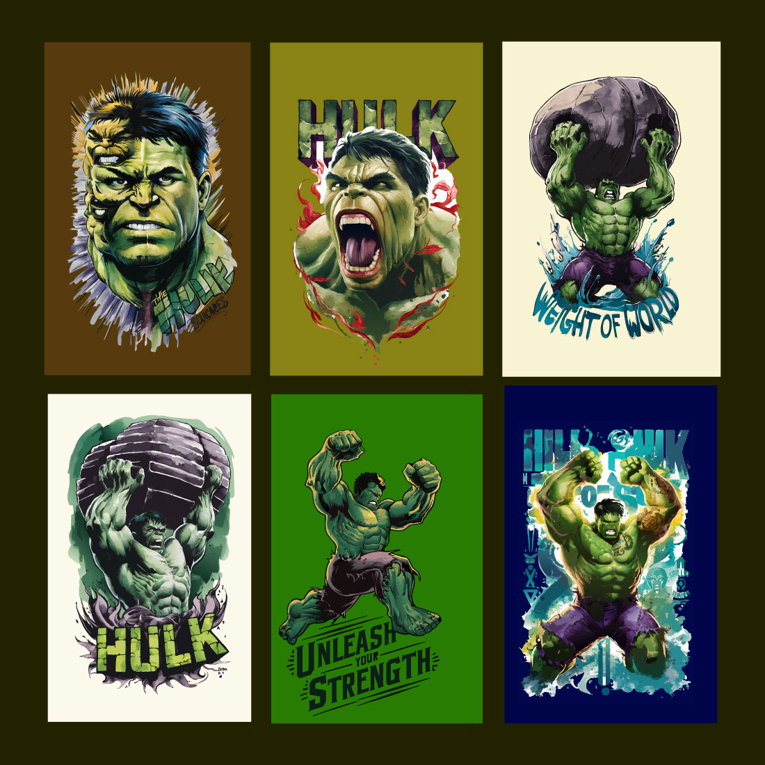 hulk t shirt design bundle preview image.