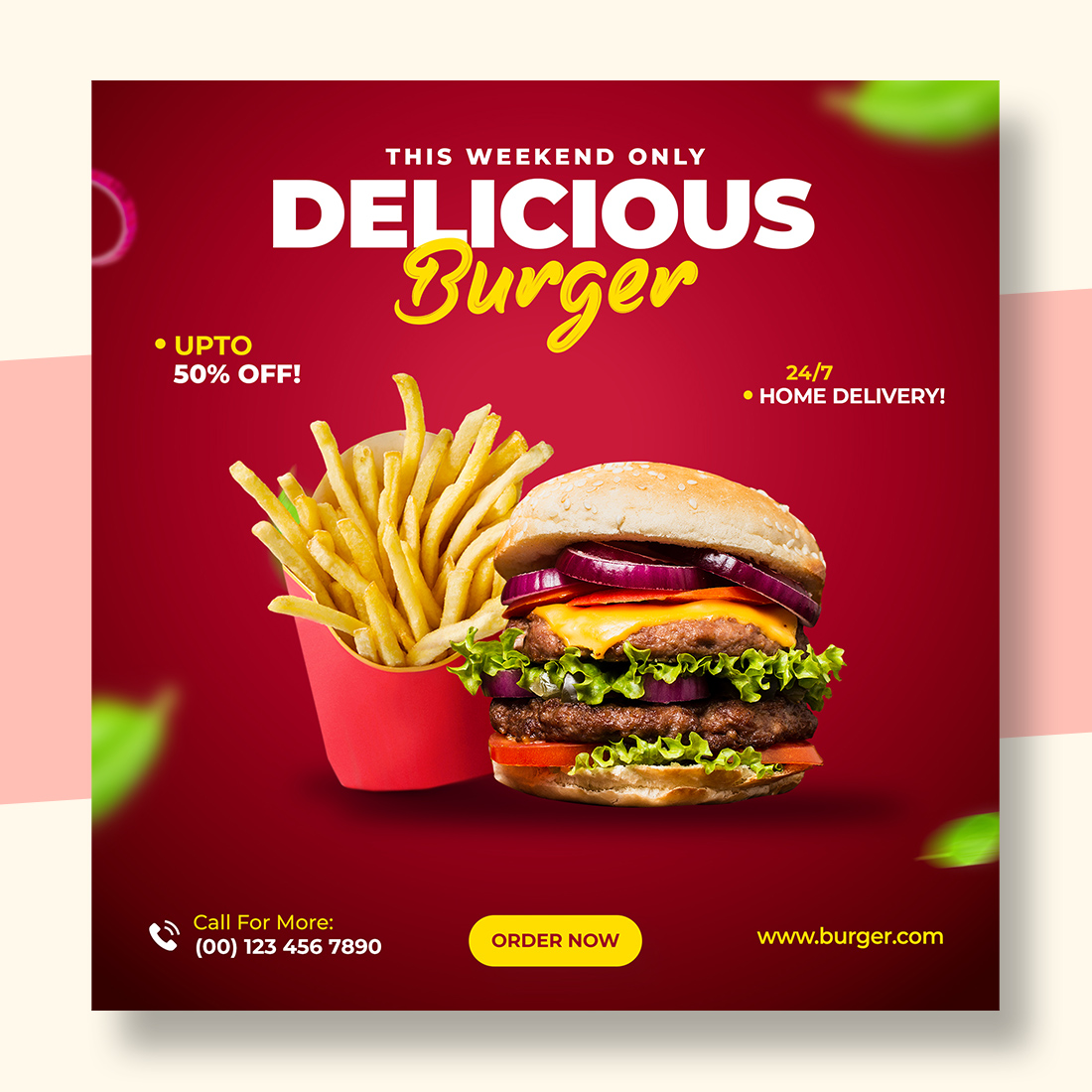 Fast Food Restaurant Social Media Post Template Design cover image.