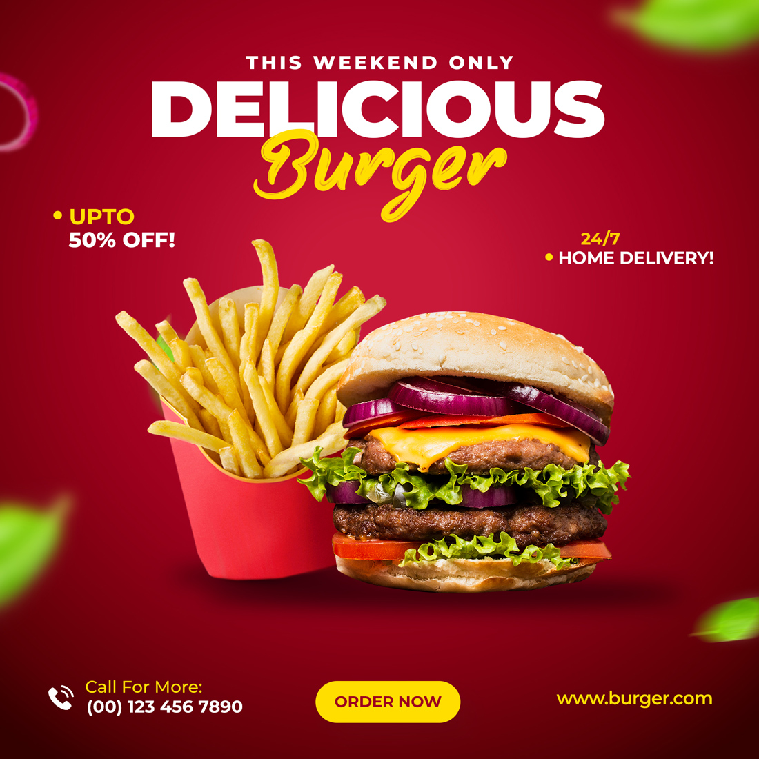 Fast Food Restaurant Social Media Post Template Design preview image.