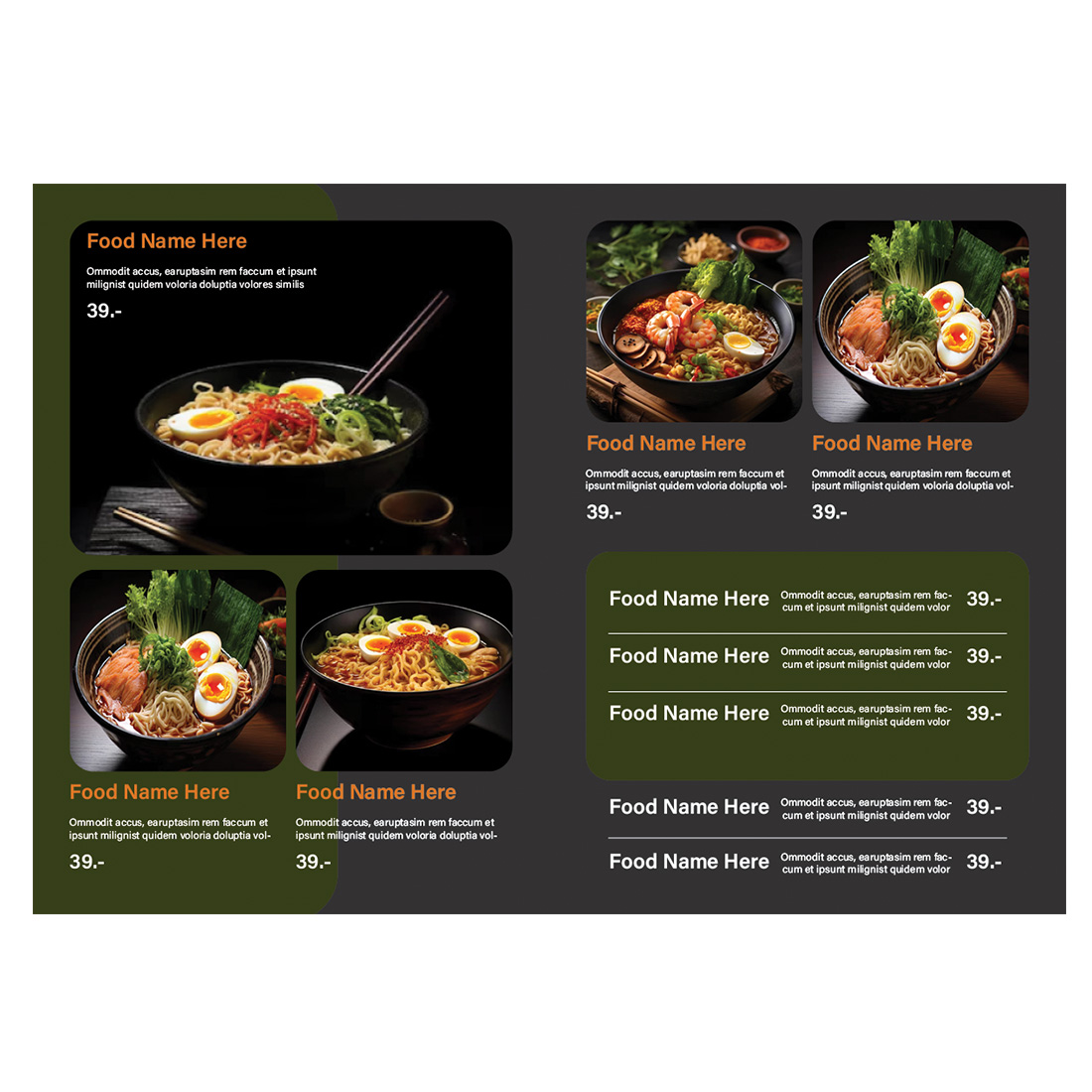 Double folded Brochure Design Restaurant MENU Template preview image.