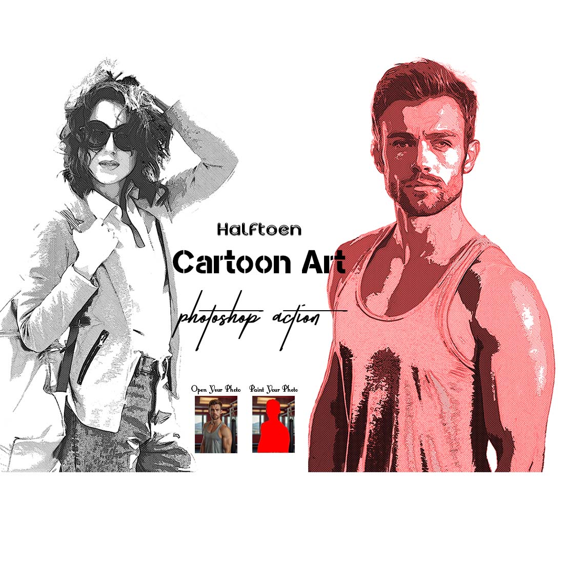 Halftone Cartoon Art Photoshop Action cover image.