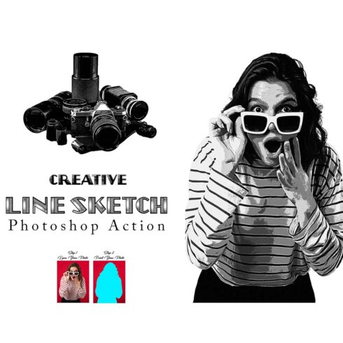 Creative Line Sketch Photoshop Action cover image.